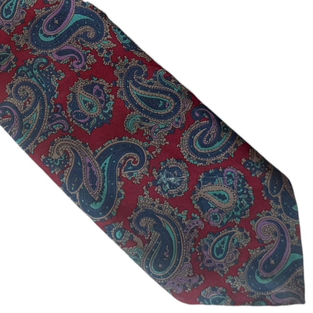 Vintage 1989 McDonalds Paisley Tie Red Teal Blue Corporate Uniform Collectible‎